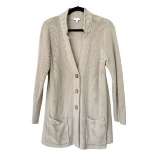 J. Jill Knit Cotton Blend Button Closure Cardigan Womens Medium Beige